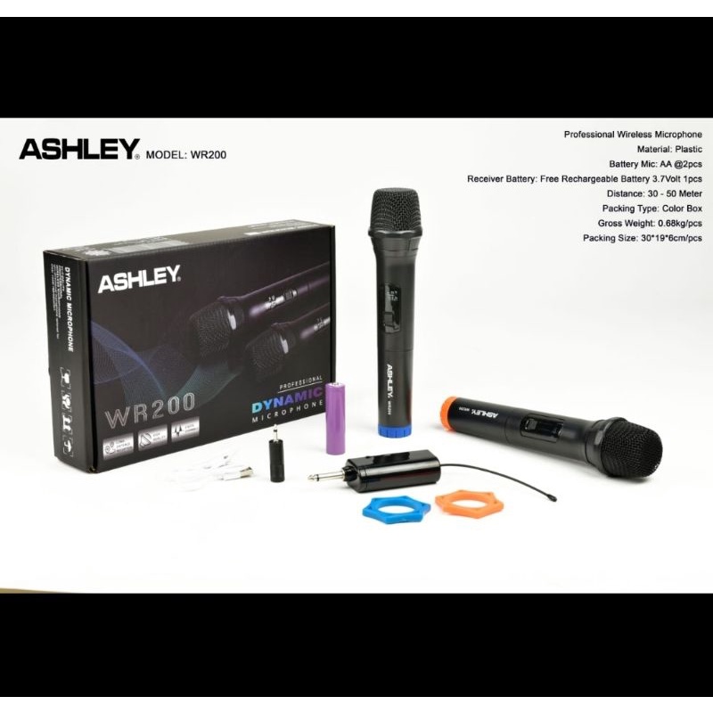 mic wireless aahley wr200 wr 200 microphone garansi 2 tahun original