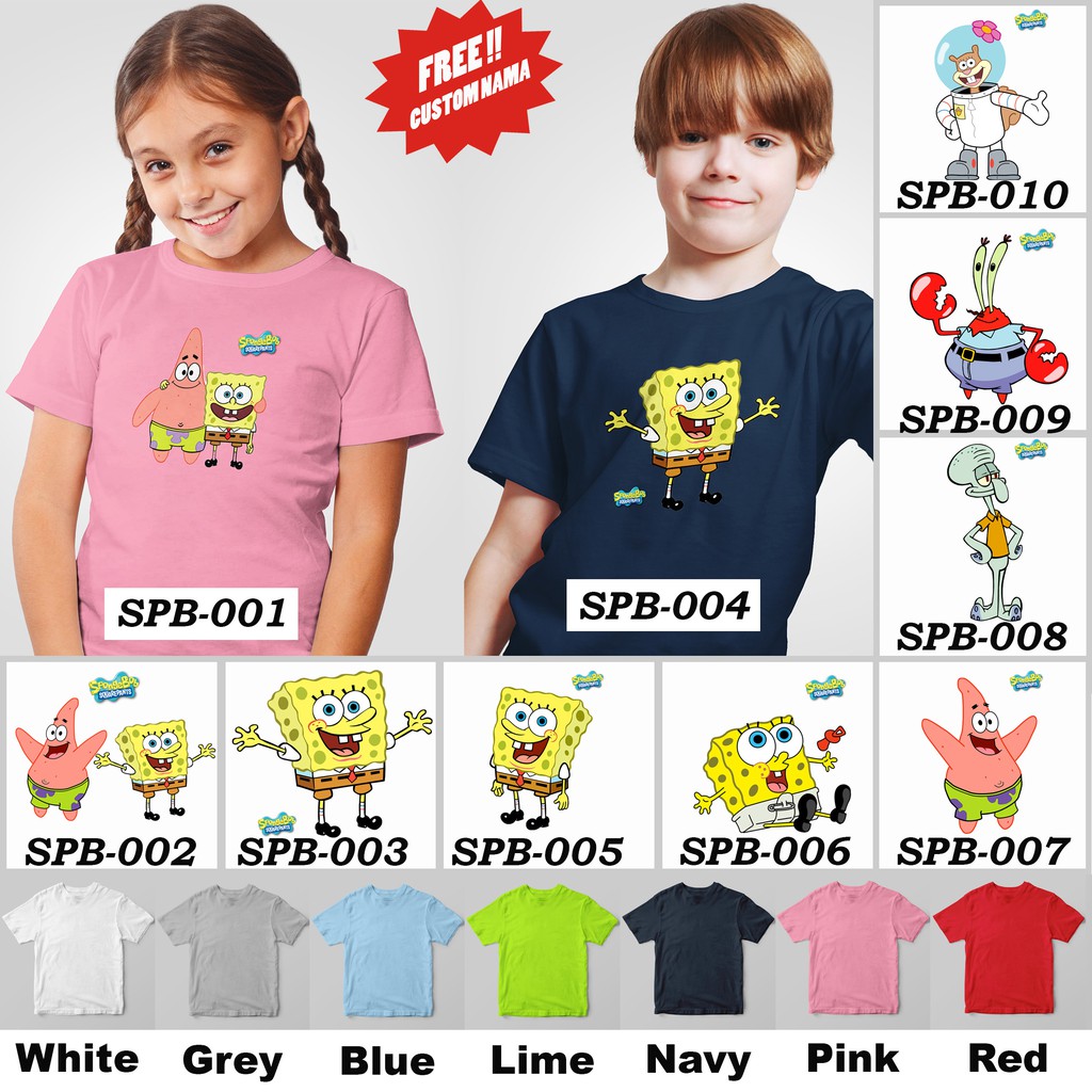 [FREE NAMA !!] Kaos Anak &amp; Family SpongeBob 100% COTTON PREMIUM