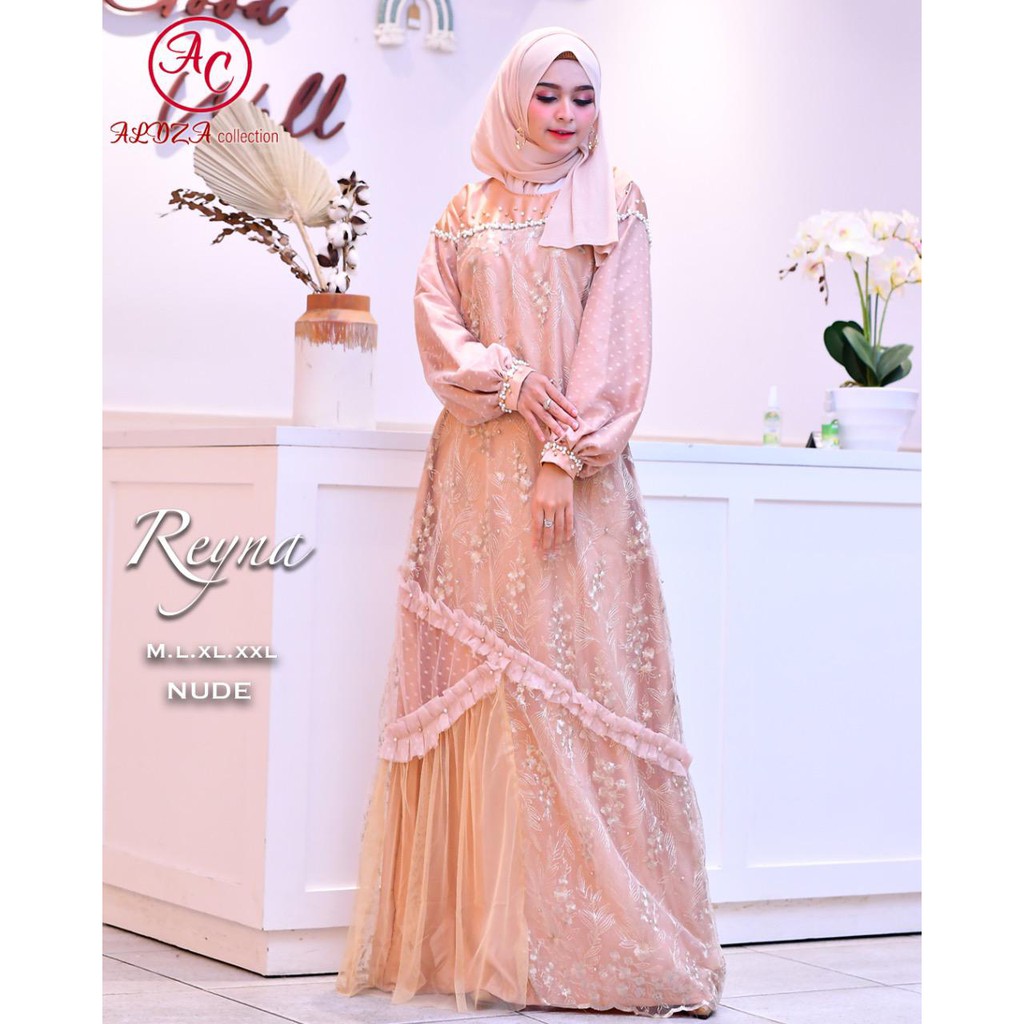 PROMO LONG DRESS PESTA TULLE MUTIARA BORDIR / LONG  DRESS PESTA CANTIK