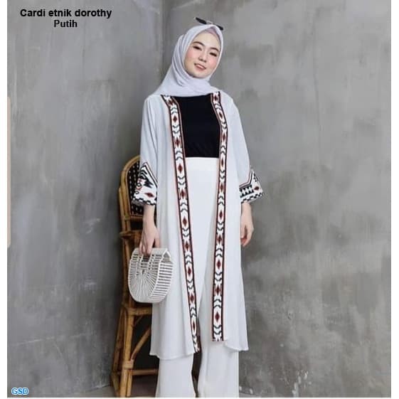 Cardi etnik dorothy putih /cardigan wanita lengan panjang /casual