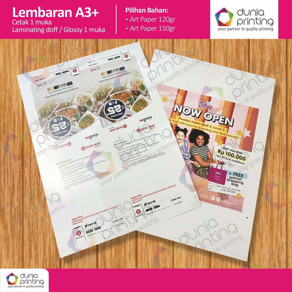 

Art Carton 1 muka lembaran A3+ & laminating DOFF/GLOSSY