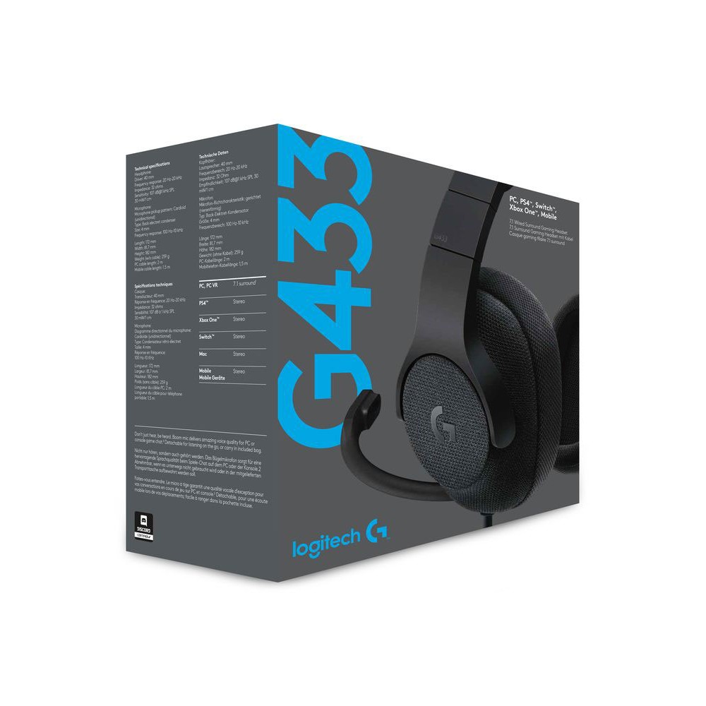 Headset Logitech Wired Sorround Gaming G433