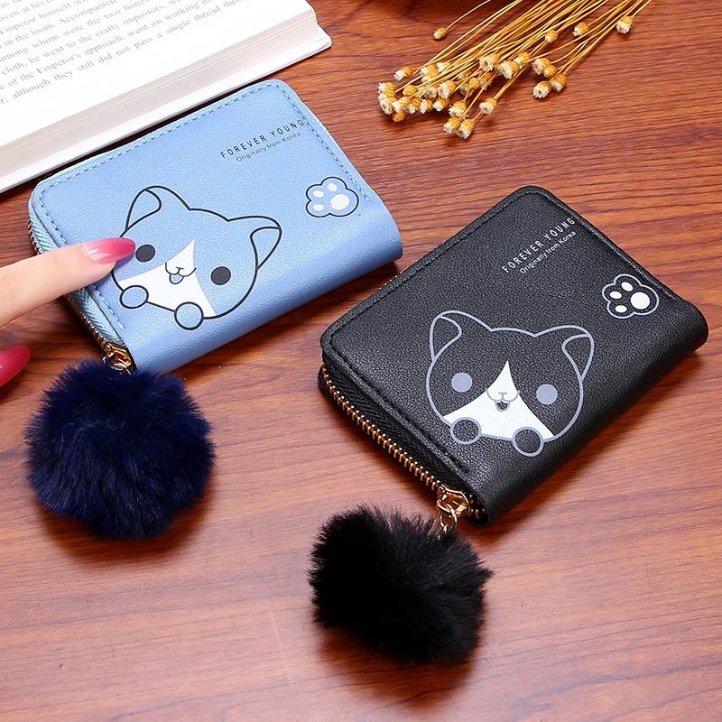 ASIN829 Dompet Koin Wanita Dompet Lipat Gambar Kucing Lucu Dompet Mini Impor D28