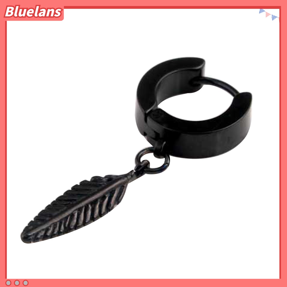 1pc Anting Hoop Liontin Bulu Bahan Stainless Steel Gaya Punk Untuk Pria