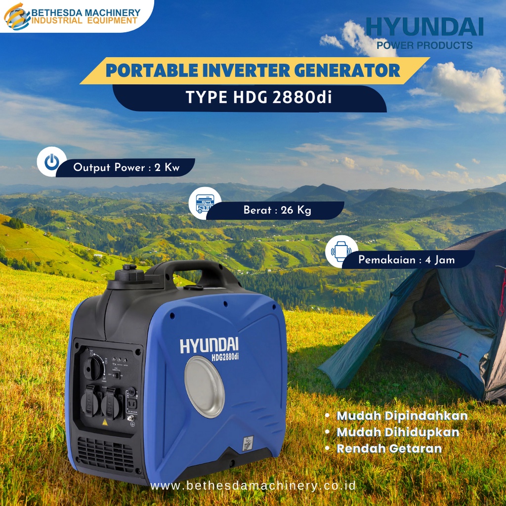 Generator Genset Mini Inverter 2000W silent HYUNDAI HDG2880di Portable