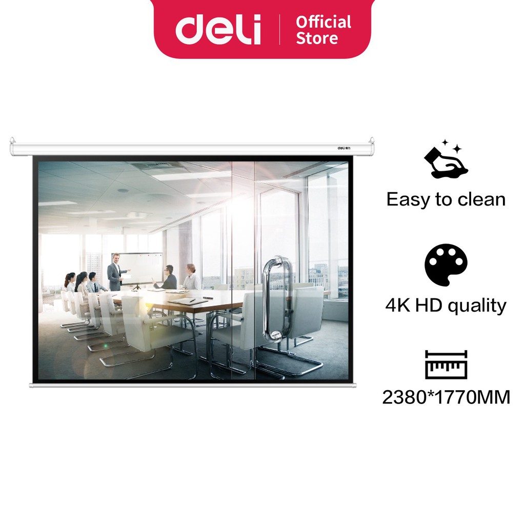 Deli Automatic Screen Proyektor/ Layar Proyektor Otomatis 120 Inch Dengan Remote Bisa Digantung 5044