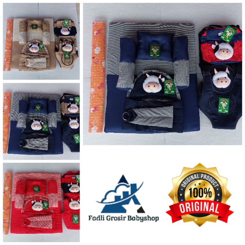 Paket Hemat (5 in 1) Tas Bayi Boneka Sapi Gendongan Bayi Samping Boneka Sapi Gendongan Bayi Depan Ransel Perlak Bayi Dan Kasur Matras Bayi Set Bantal Guling