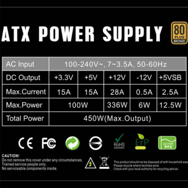 PSU GAMEMAX GP450 80+ Bronze Certified Power supply 450w