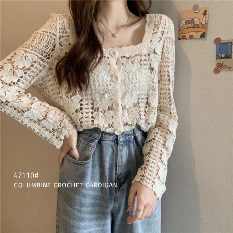 MDLV ~ 47110 COLUMBINE CROCHET CARDIGAN KOREA TERBARU CARDIGAN BRUKAT PREMIUM FASHION IMPORT