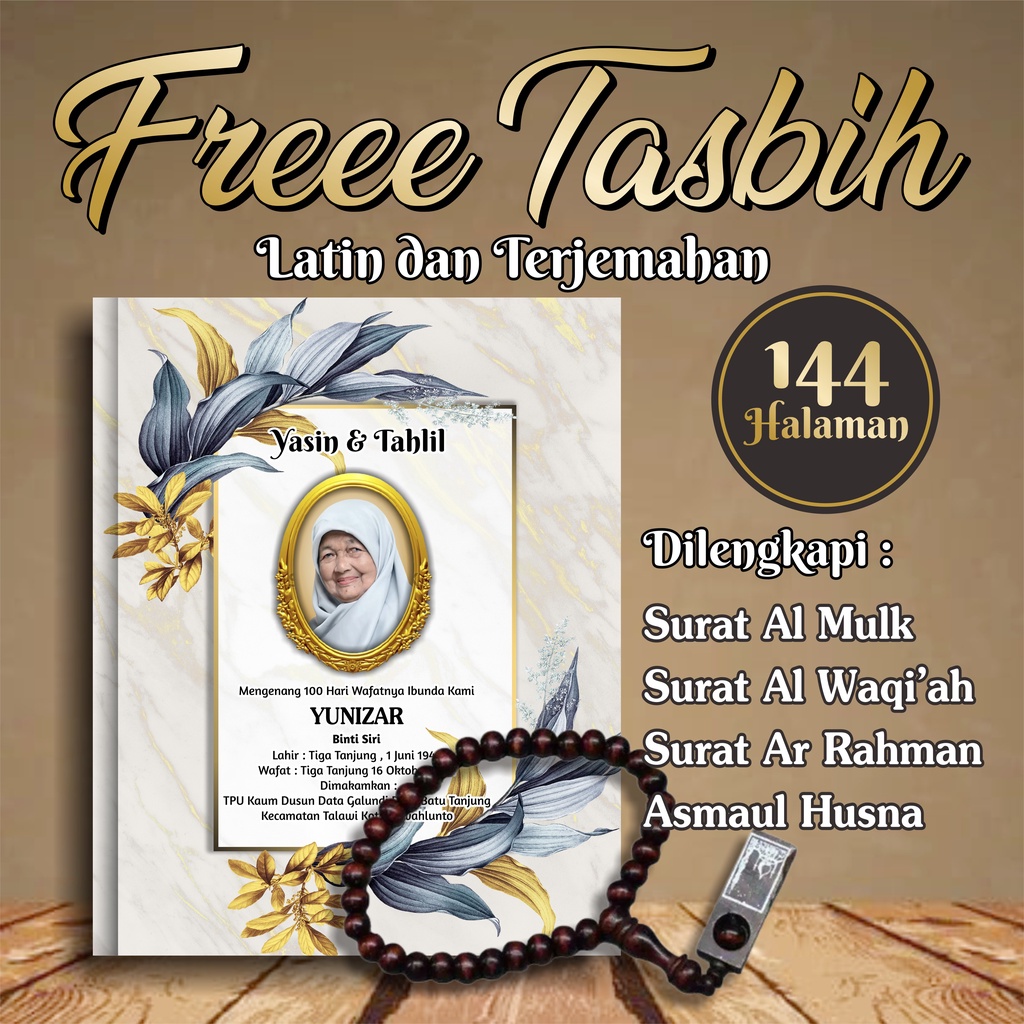 Buku Yasin Hal 144 + FREE TASBIH KAYU +  FOTO