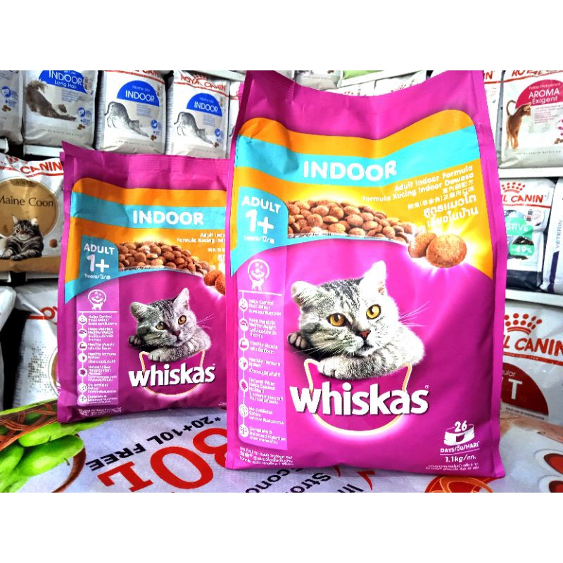 whiskas indoor adult 1.1kg makanan kucing fungsional