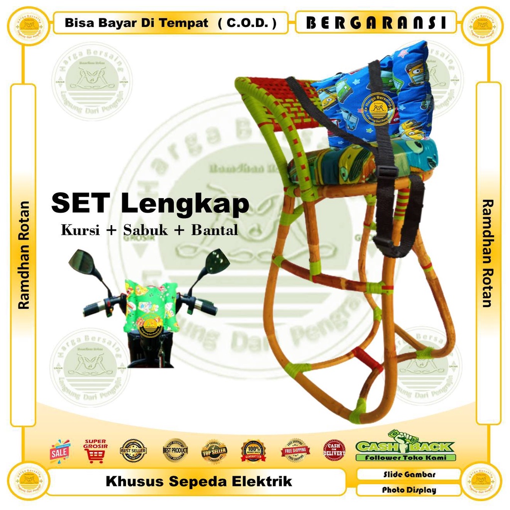 Boncengan Sepeda Listrik Murai Bahan Rotan / Ramdhan Rotan / Kursi Anak Sapeda Elektrik Volta / Dudu