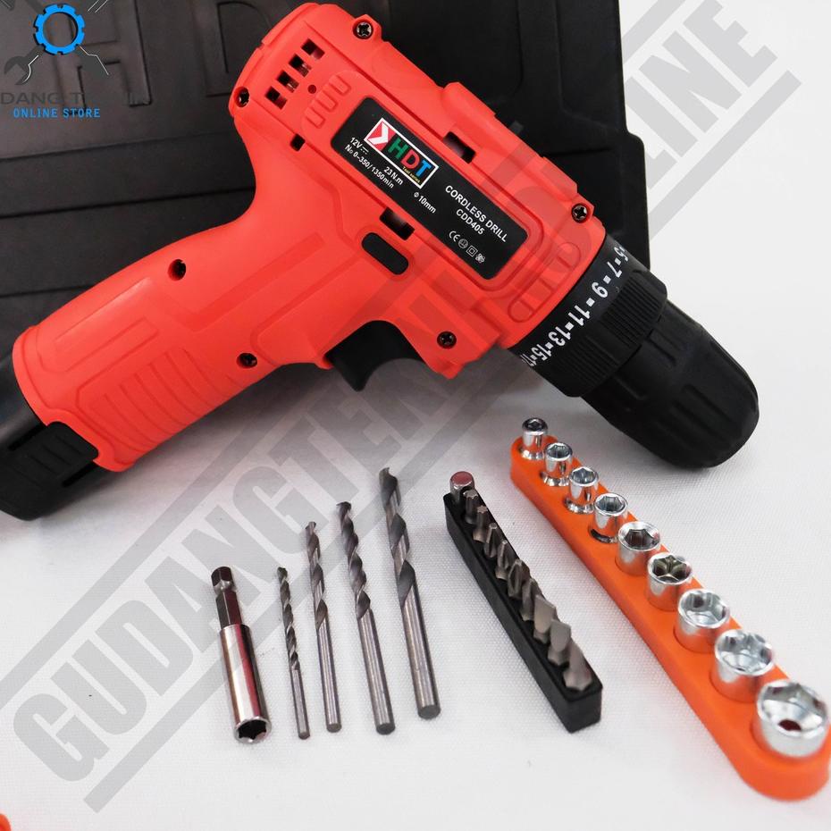 [0WK] HDT CDD 405 Mesin Bor Cas Charger 12V Cordless Drill HDT CDD405 Set 241ASG