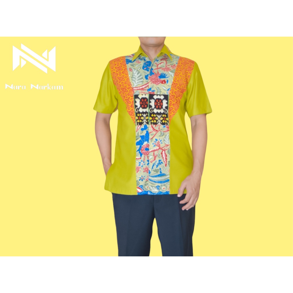 Kemeja Batik Pria Tenun Motif Olive NTT Blossom