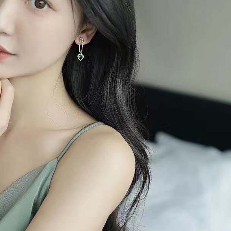 Anting Kait Bentuk Persegi Geometris Hias Kristal Berlian Zamrud Untuk Hadiah