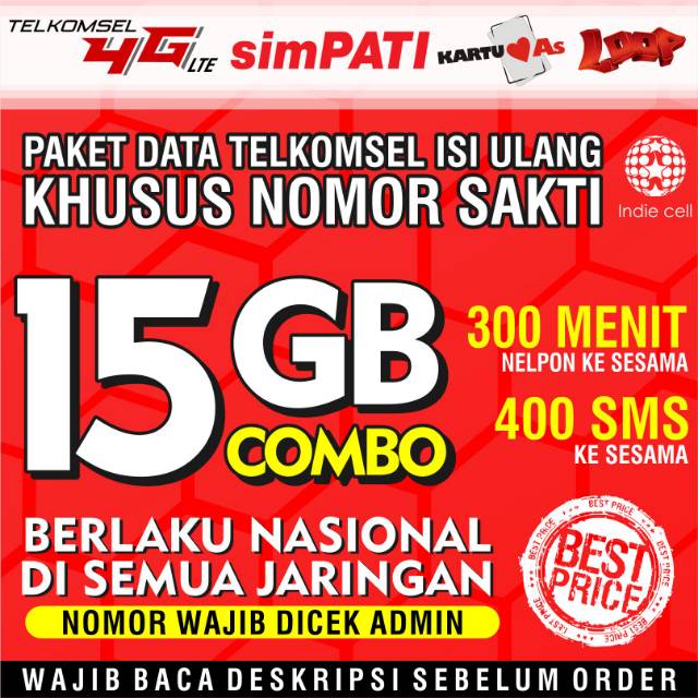 Paket Data Telkomsel 15 Gb Combo 24 Jam 30 Hari Shopee Indonesia