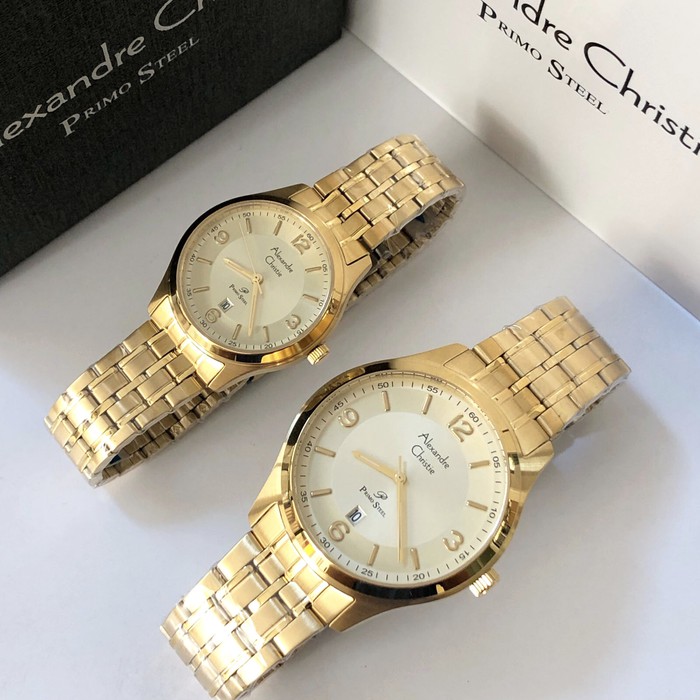 Jam Tangan Couple Alexandre Christie AC 1010 Gold Original