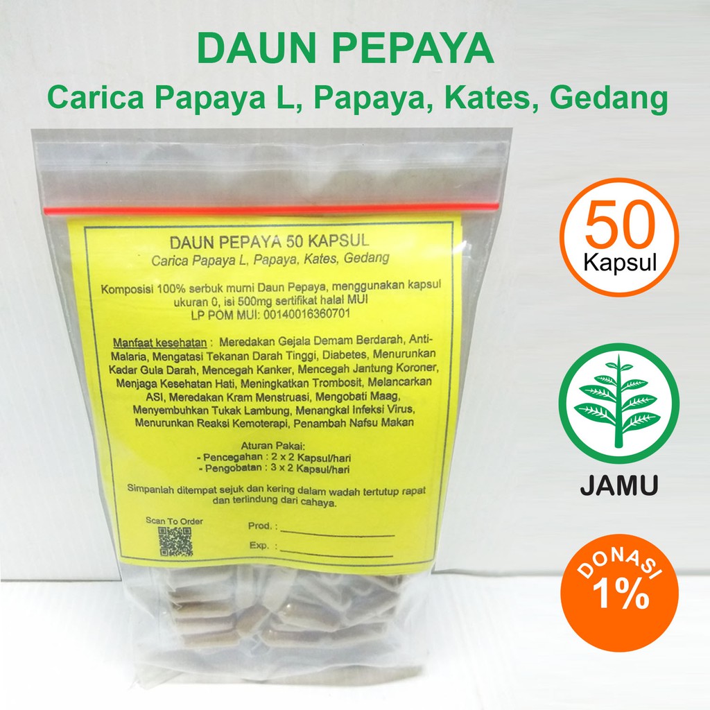 

DAUN PEPAYA KAPSUL Tukak Lambung ASI Diabetes DBD Hipertensi Trombosit ASI Kemoterapi