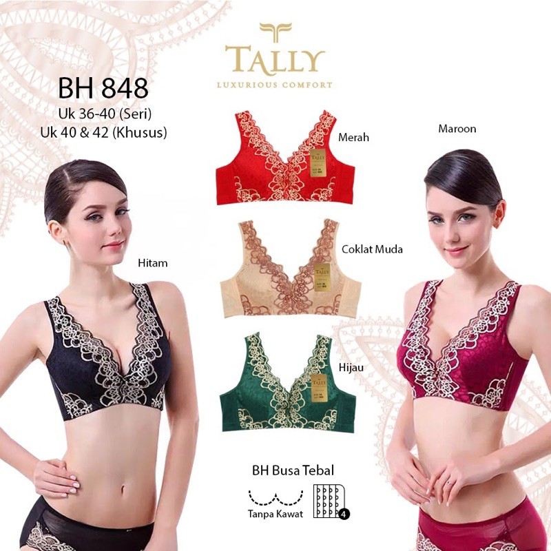 TALLY BRA BH 848 I TANPA KAWAT I SIZE 36 - 40 I CUP C | DESAIN MEWAH PENUTUP LEMAK