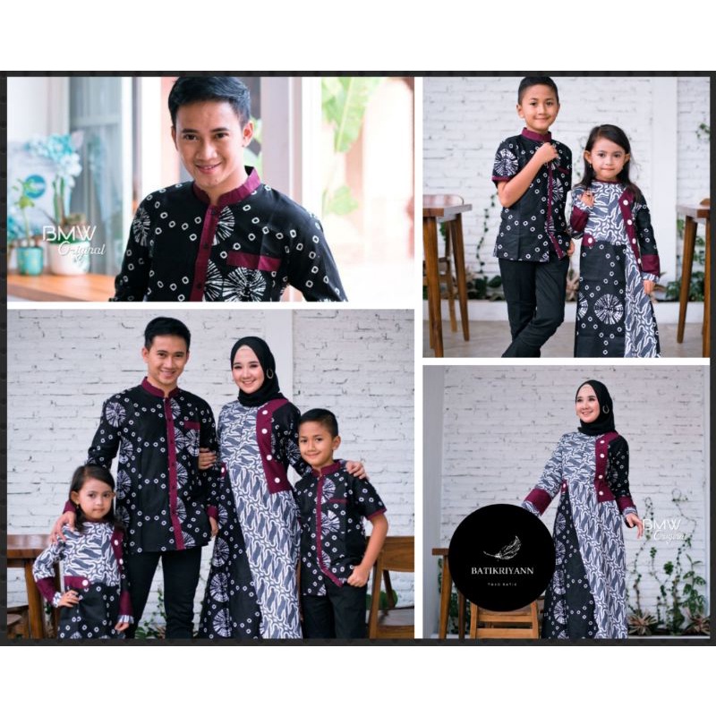 Batik Couple Keluarga Ayah Ibu Anak Terbaru Kombinasi Polos Family Couple Set Pakaian Couple Keluarga Kain Premium Gamis Size M L XL XXL Seragam Kondangan Motif Krupuk