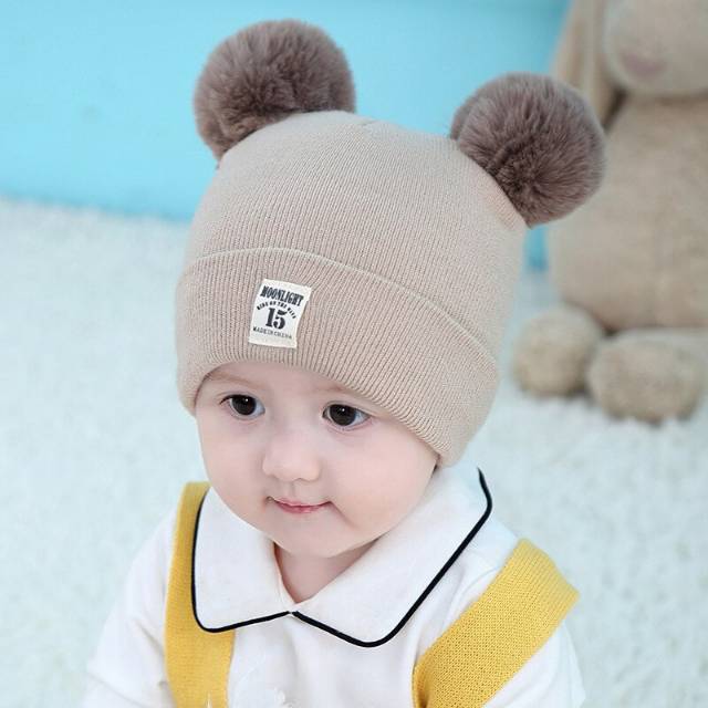 Topi Kupluk Bayi 15 MOONLIGHT-  Kupluk Pom-Pom Baby Kids Hat (