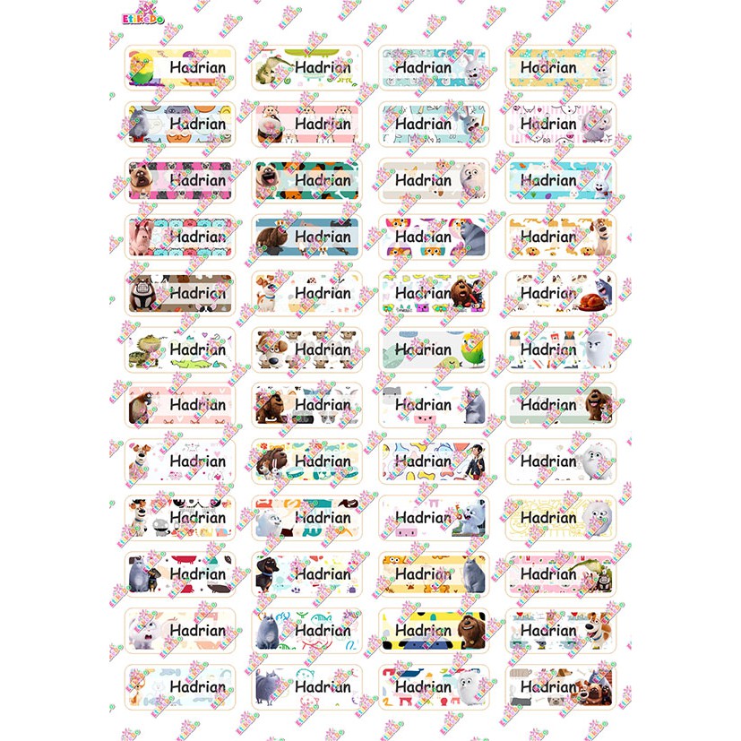 

LABEL NAMA THE SECRET LIFE OF PETS 192 STIKER-WATERPROOF-2 Nama SL1XS2