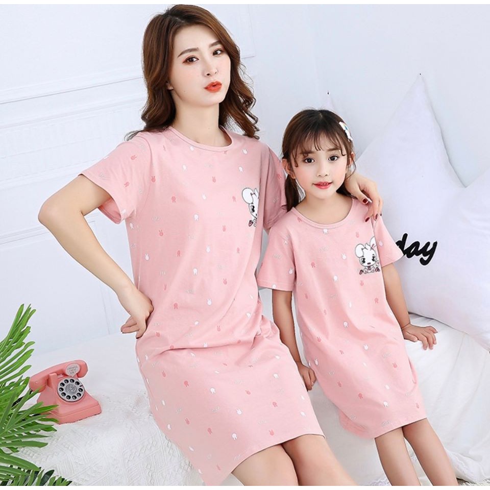 Daster Couple Mom And Kids Impor Pink Rabbit #14 Baju Tidur Wanita Daster Remaja Baju Anak Rok Anak