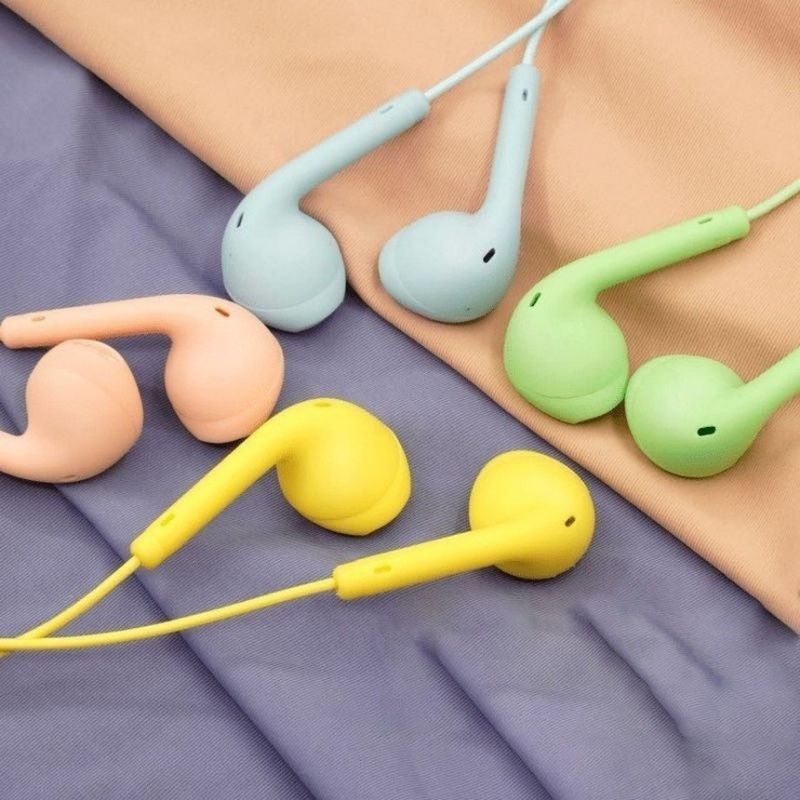 HEADSET MACARON U19 Hifi Stereo Extra Bass Handsfree Matte Colorfull Earphone Jack with mic