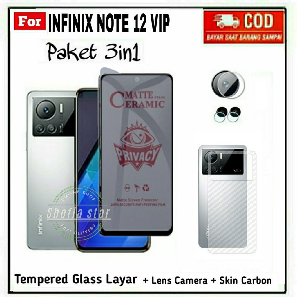 3IN1 TEMPERED GLASS CERAMIC PRIVACY INFINIX NOTE 12 VIP NOTE 12 CERAMIC MATTE ANTI SPY FULL COVER