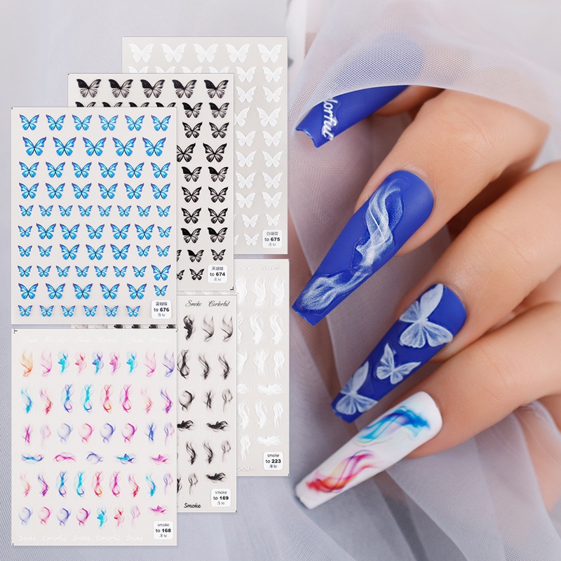 1 Lembar / Pak Stiker Kuku Foil Ultra Tipis Motif Kupu-Kupu Asap Untuk Dekorasi Nail Art / Manicure