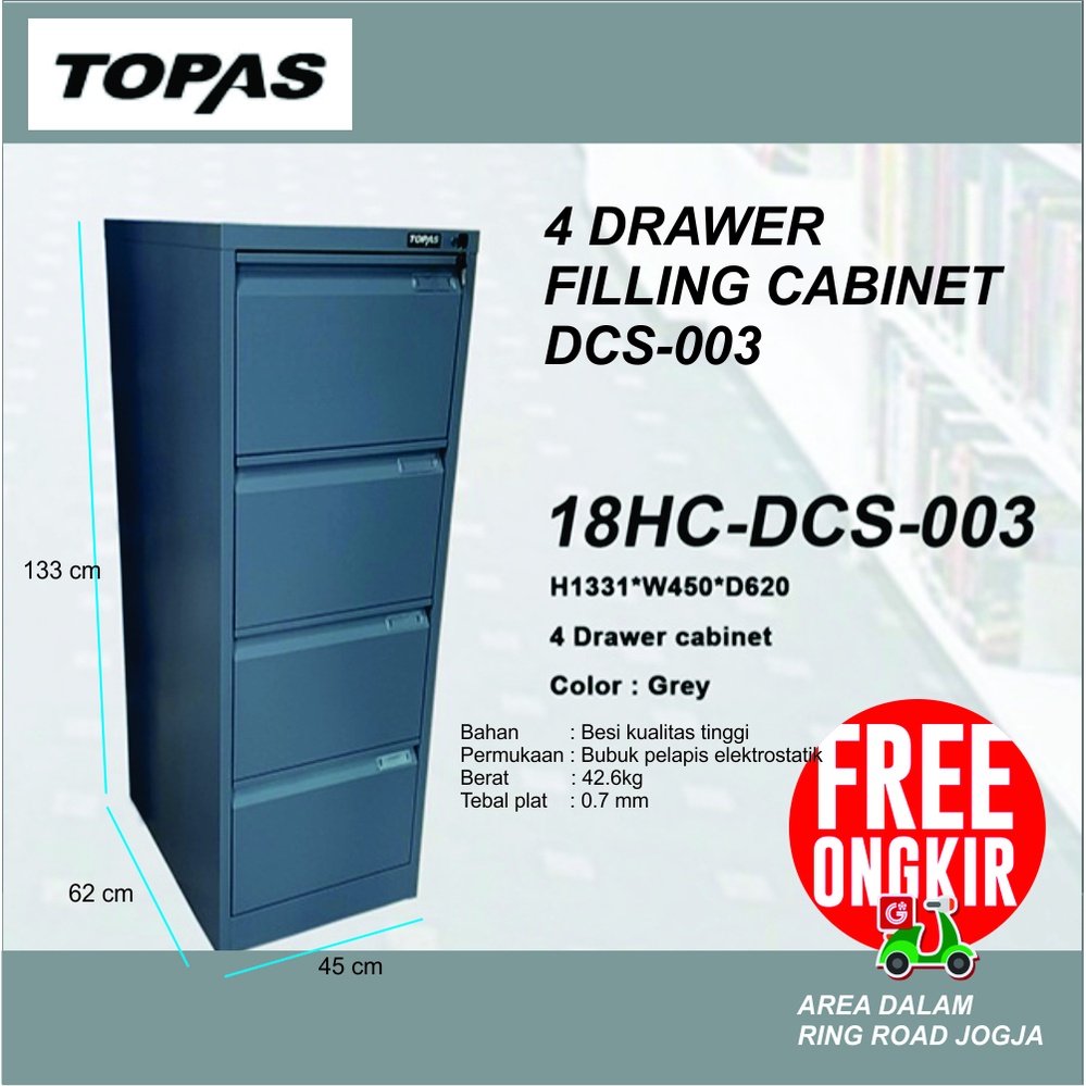LEMARI BESI FILE ARSIP TOPAS 4 DRAWER FILLING CABINET DCS-003