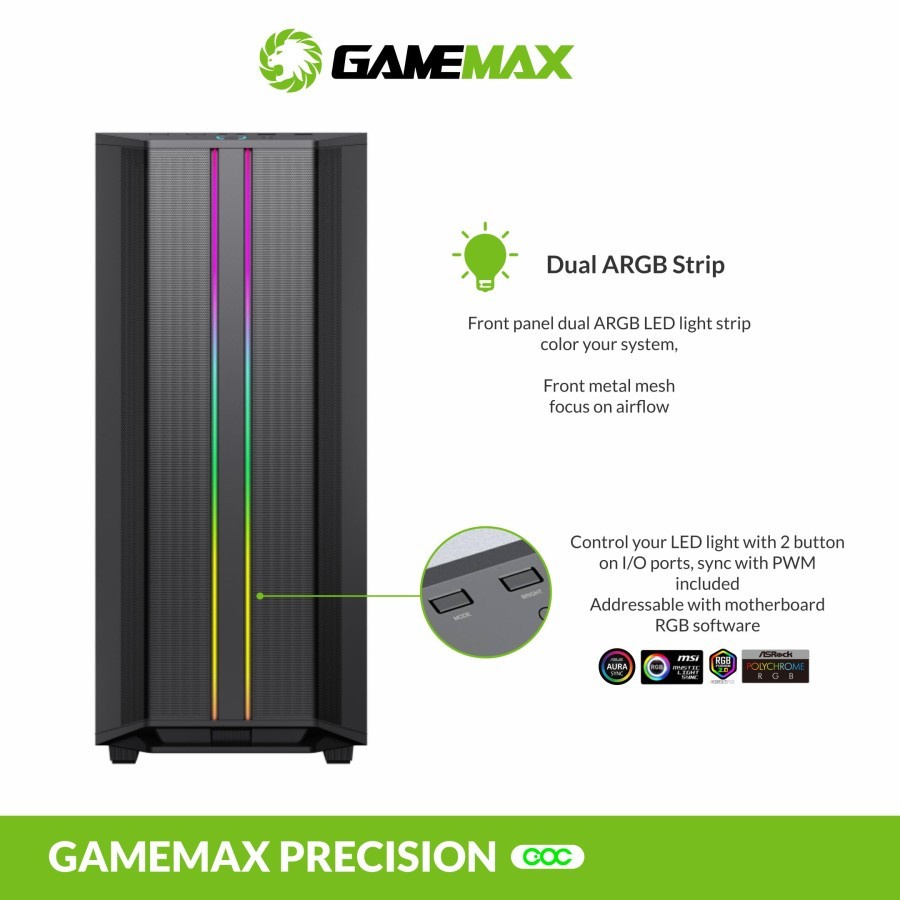 Gamemax Casing PC Gaming PRECISION E-ATX Mid Tower