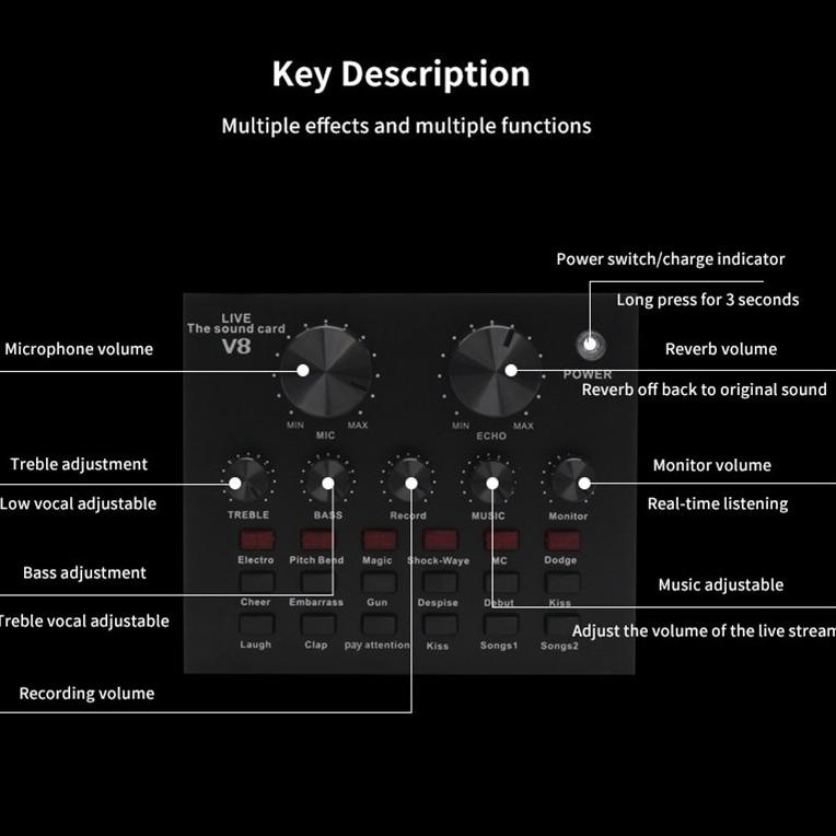 (V8Y2) ☆ soundcard v8 Mixer External Soundcard V8 Audio Microphone Singing Live Sound Card v8 //Hadi