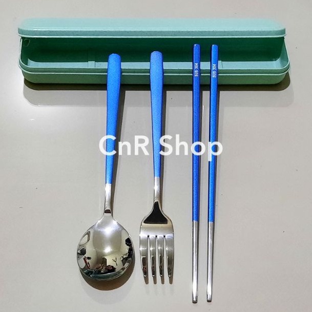 SENDOK KOREA SET GARPU SUMPIT STAINLESS SUS 304 WARNA PUTIH PINK HITAM BIRU BOX JERAMI