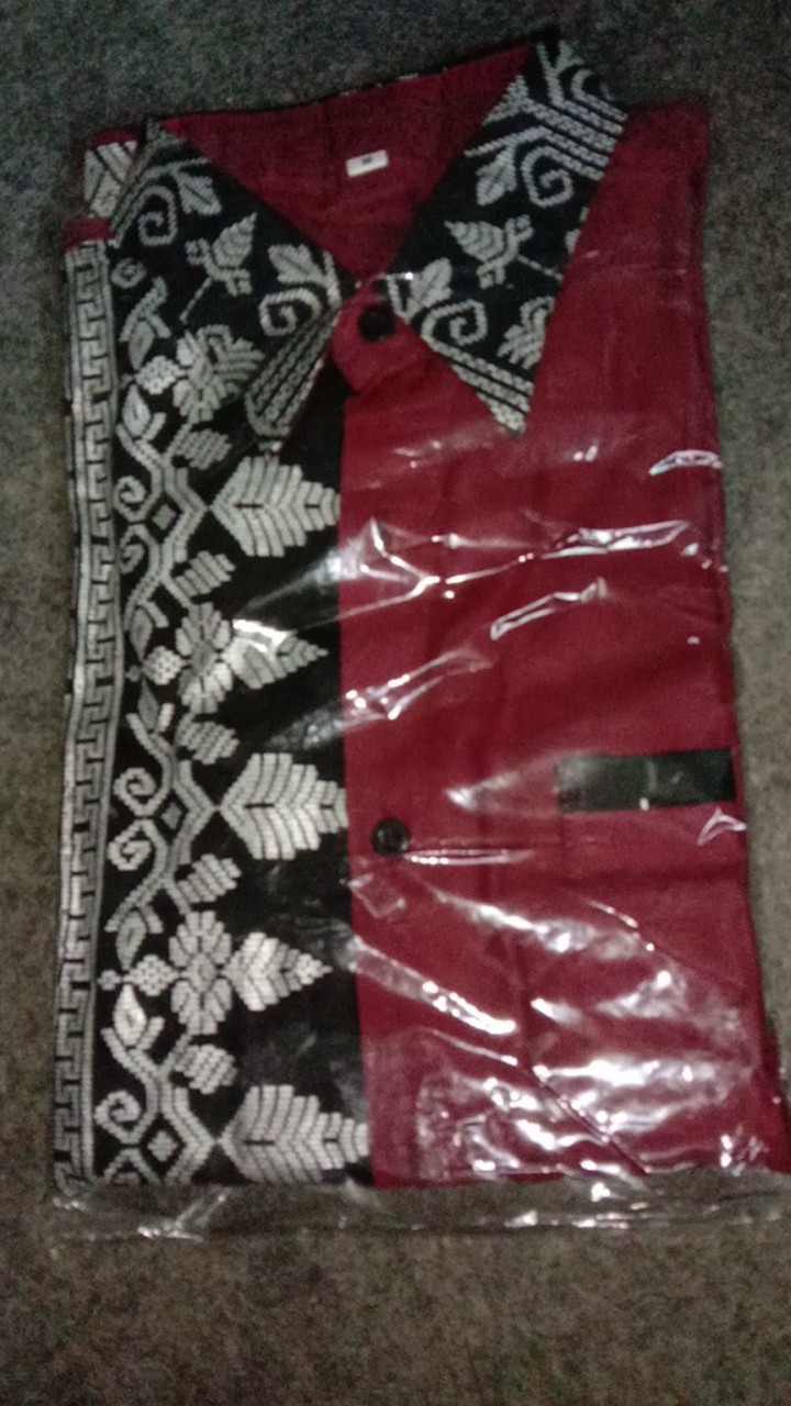 Batik Kombinasi Kemeja Batik Pria Lengan Panjang Warna Maroon Ukuran M L Xl Xxl Batik Hrb026