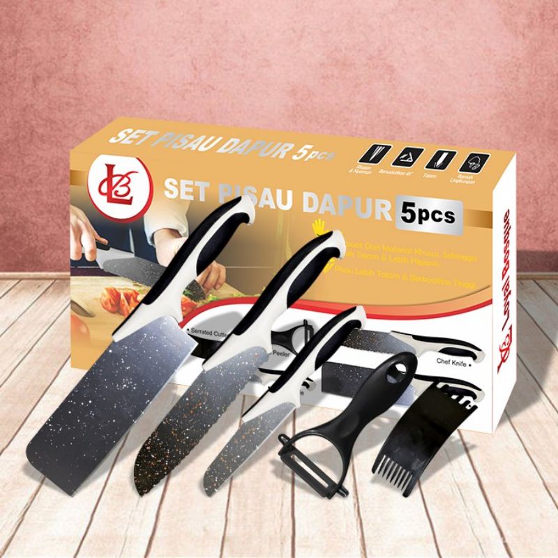 Set Pisau Dapur Isi 5 pcs Hitam/ Set Pisau Dapur Viral