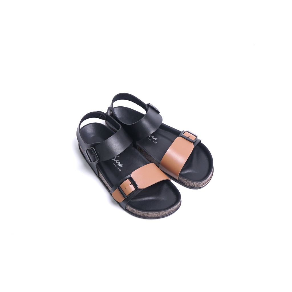 Sara Sara SELLY Sandal wanita casual sandal slop cewek puyuh kekinian model birken gesper backstrap-Black