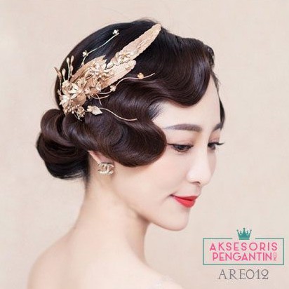 [READY STOCK] AKSESORIS RAMBUT BANDO WANITA HEADPIECE PENGANTIN GOLD ARE012