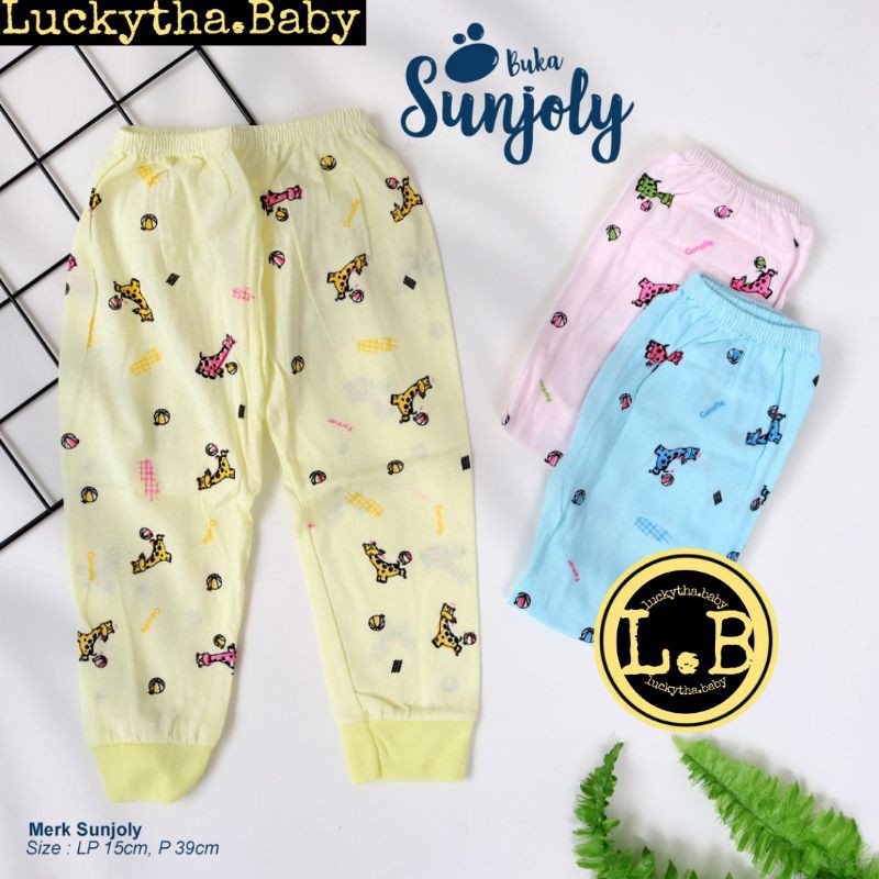 3pcs _celana panjang bayi happy Time Putih buka kaki tutup kaki / Sunjoly pth /c.pj.happy time print