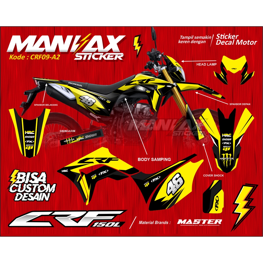 Decal Sticker Motor CRF 150 L - Decal Honda CRF 150L Dekal CRF 150 Fullbody - Kuning