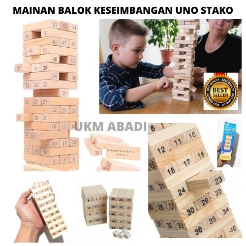 Mainan Balok Keseimbangan UNO Stako 54 Kayu 4 Dadu Set Exclusive 111