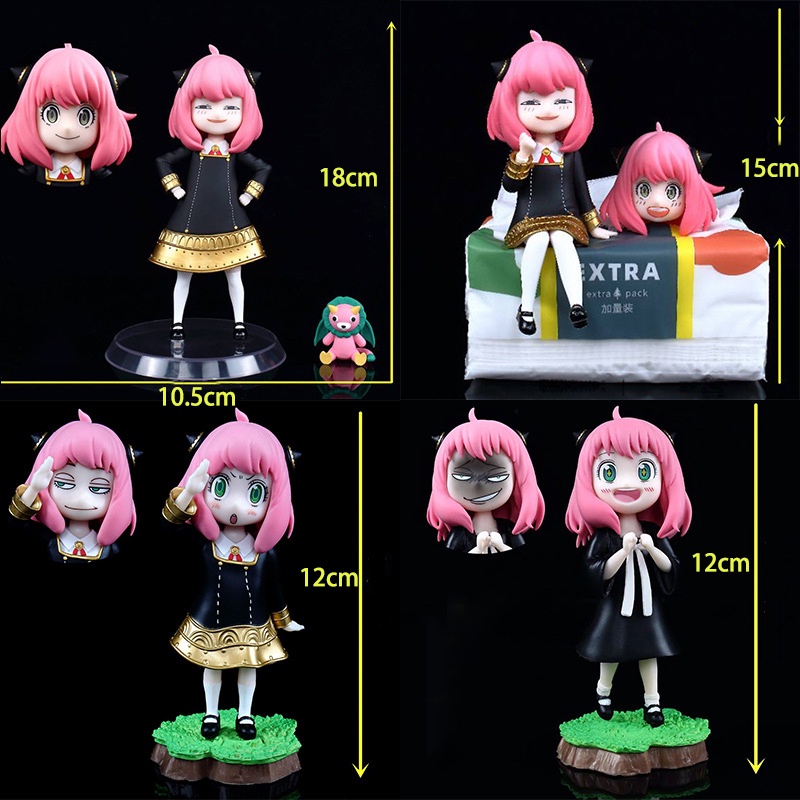 Mainan Action Figure Anua Chibi Loid Forger Yor Forger Kepala Dapat Berubah Bahan PVC Untuk Hadiah Anak