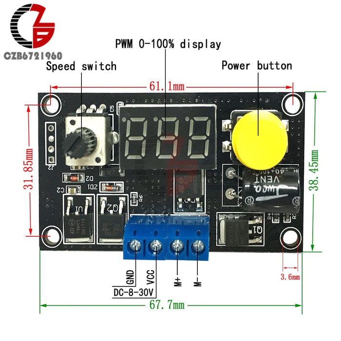 DC Motor Speed Controller Regulator PWM DC 6-30V 8A 12V 24V Adjustable