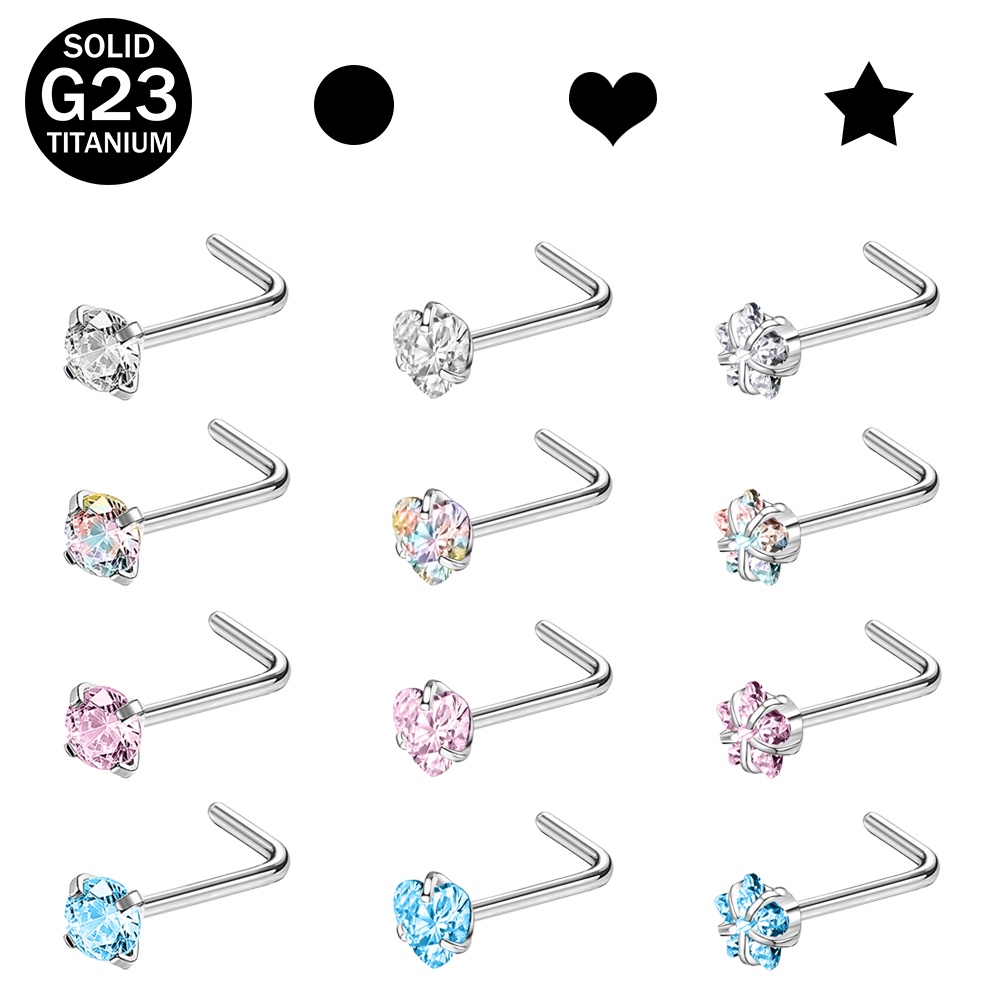 1pc Anting Tindik Hidung Bentuk S 2 / 3mm G23 Bahan Titanium Hias Cubic Zircon Aaa 20g