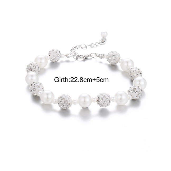 LRC Gelang Tangan Fashion White Pearl Full Diamond Bracelet D09739