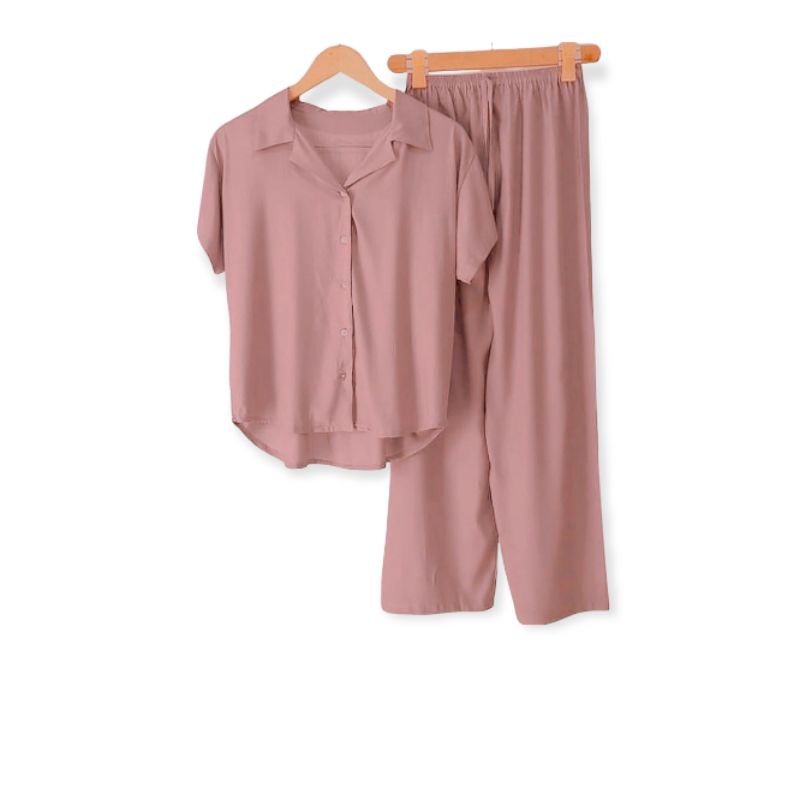 PIYAMA | BAJU TIDUR WANITA | SETELAN WANITA | PIYAMA WANITA | PIYAMA RAYON | PAJAMAS | PIYAMA JUMBO-Pink