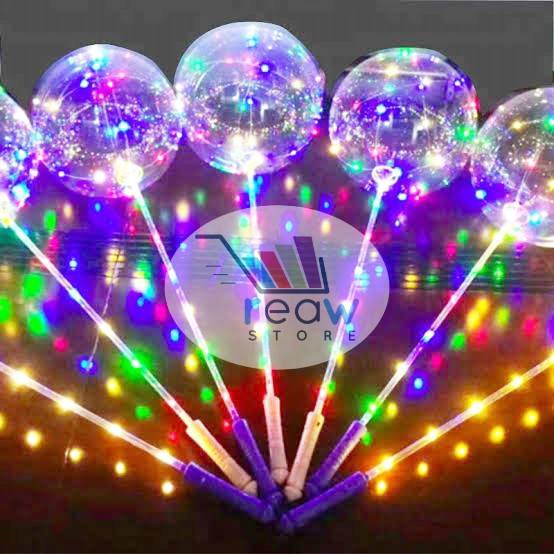 Balon Transparan PVC dengan Lampu Hias LED, Stick / Pegangan / Tangkai / Gagang Bening