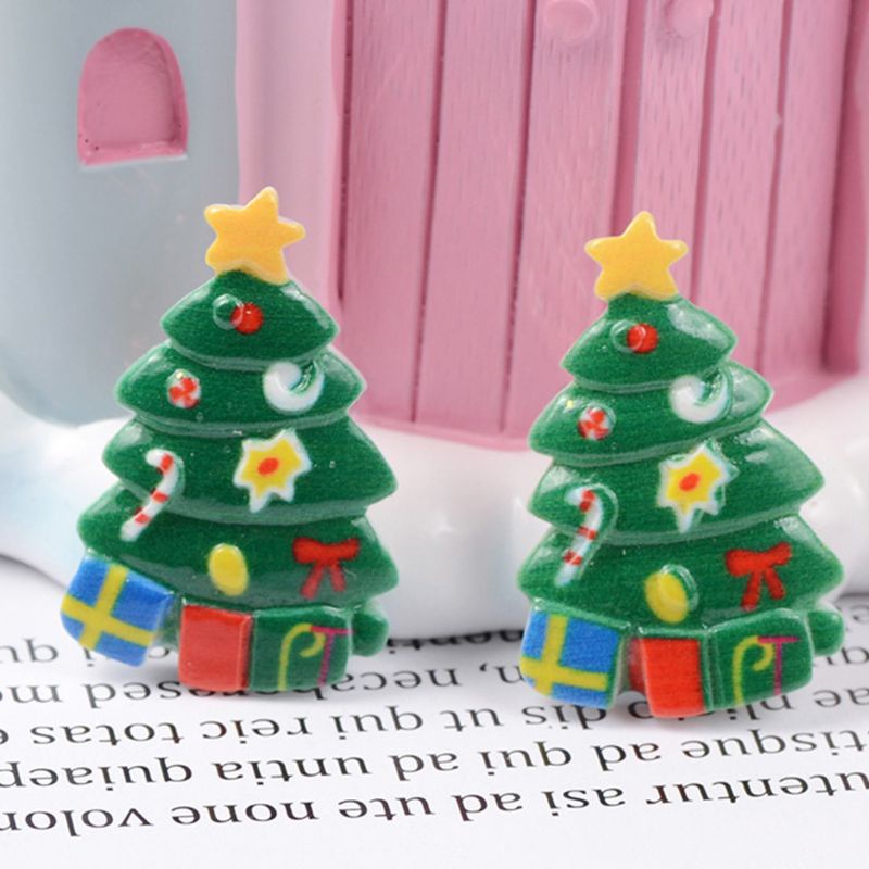 100pcs Kancing Bentuk Kartun Santa Claus Dan Pohon Natal Bahan Resin Untuk Kerajinan Tangan