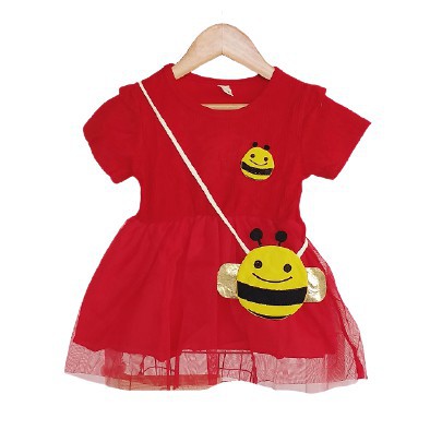 LittleAaron DRESS BEE SMILE BAGS EBV Baju Dress Anak Perempuan Import 6 bulan - 3 tahun