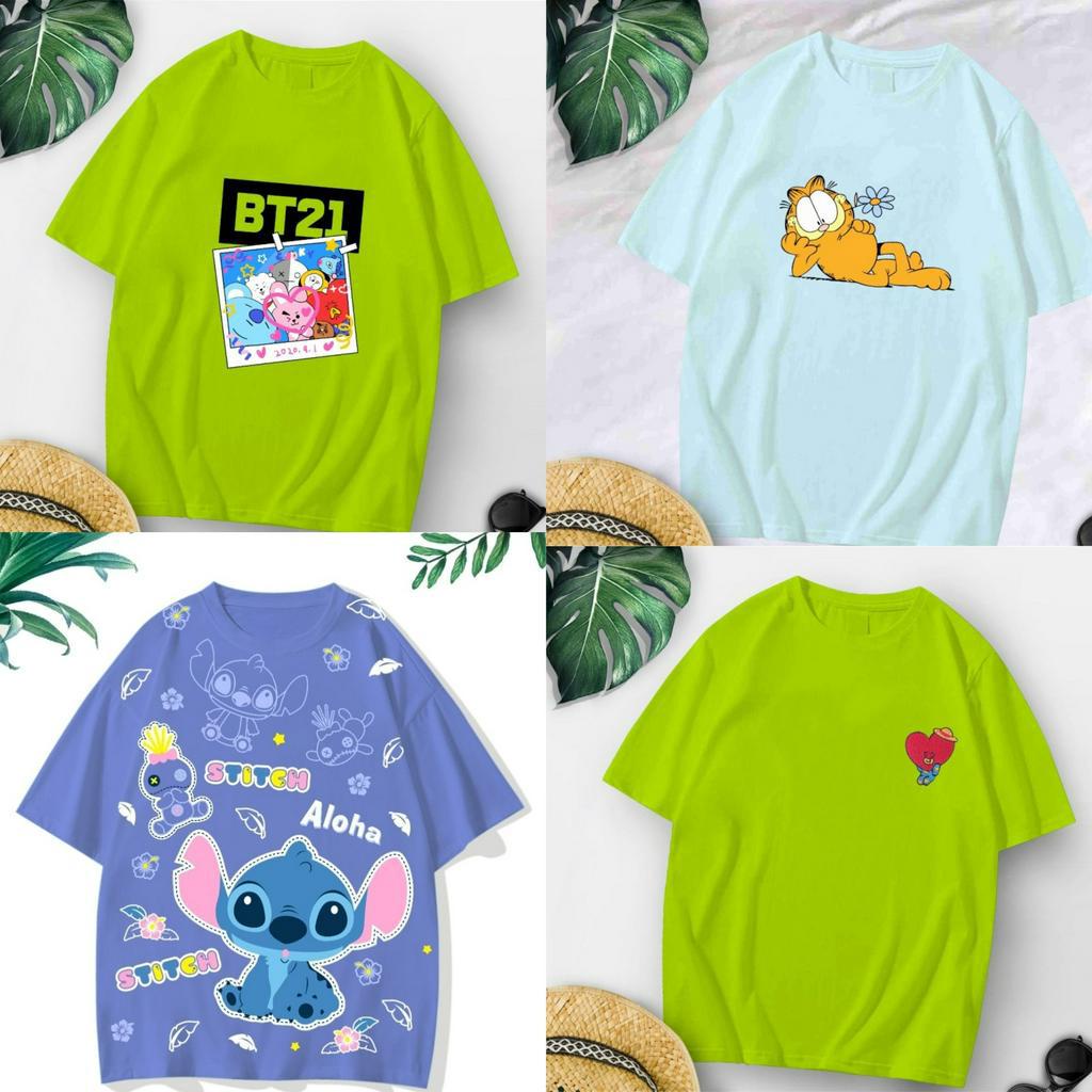 Baju Atasan Kaos Katun Oversize Tee Tshirt  Fit To XL Cewek Wanita Dewasa Remaja ABG Motif Karakter 